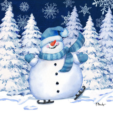 Icy Snowman VII - Navy White Modern Wood Framed Art Print with Double Matting by Brent, Paul