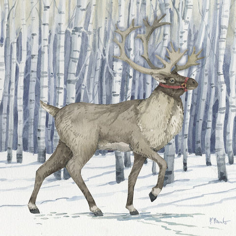 Birch Reindeer I White Modern Wood Framed Art Print with Double Matting by Brent, Paul