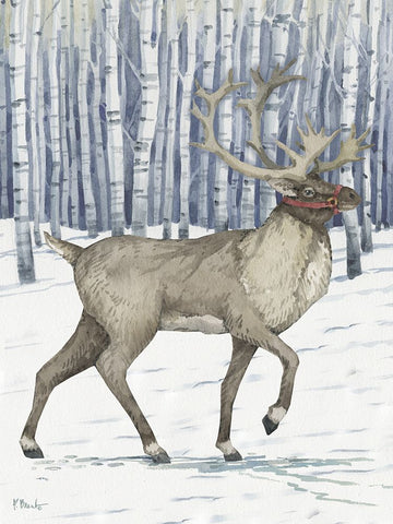 Birch Reindeer Vertical I White Modern Wood Framed Art Print with Double Matting by Brent, Paul