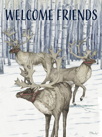 Birch Reindeer Vertical II White Modern Wood Framed Art Print with Double Matting by Brent, Paul