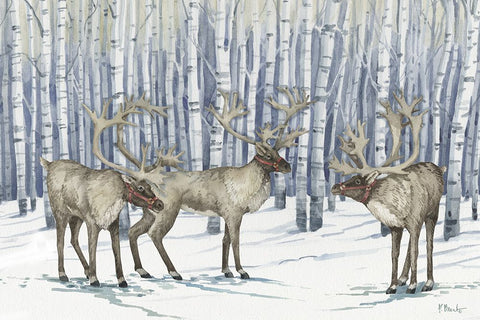 Birch Reindeer Horizontal White Modern Wood Framed Art Print with Double Matting by Brent, Paul