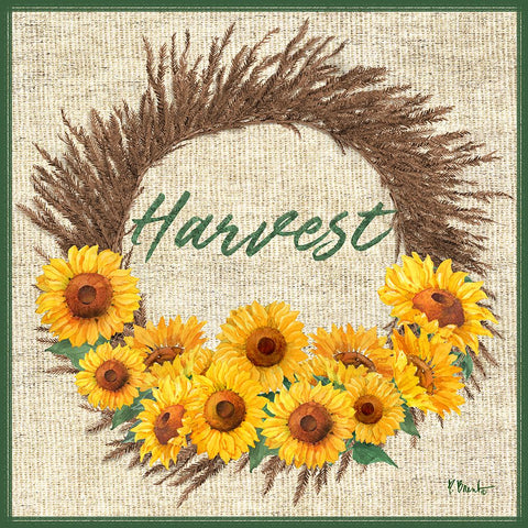 Autumn Sunflower Wreath - Burlap Black Modern Wood Framed Art Print by Brent, Paul