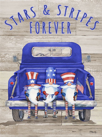 Patriotic Gnomes Truck - Wood White Modern Wood Framed Art Print with Double Matting by Brent, Paul