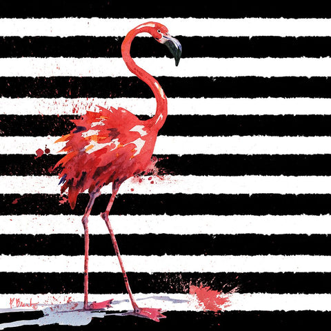 Flamingo Splash I Black Modern Wood Framed Art Print by Brent, Paul