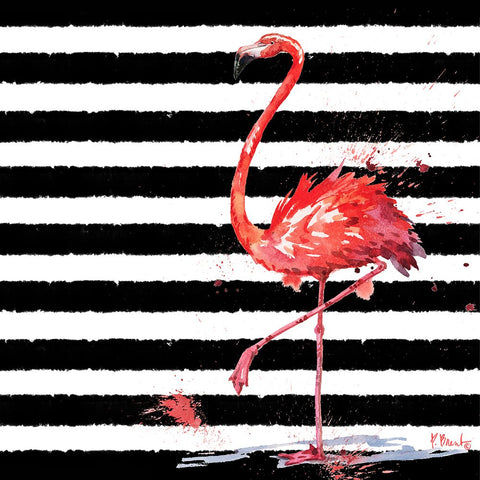 Flamingo Splash II Black Modern Wood Framed Art Print by Brent, Paul