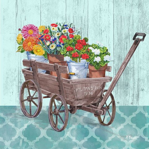 Flower Cart I White Modern Wood Framed Art Print with Double Matting by Brent, Paul