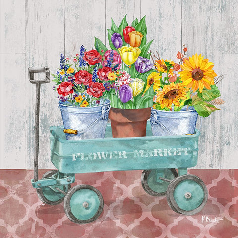 Flower Cart II Black Modern Wood Framed Art Print by Brent, Paul