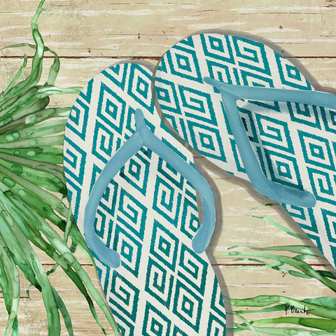 Frond Flip Flops IV White Modern Wood Framed Art Print with Double Matting by Brent, Paul