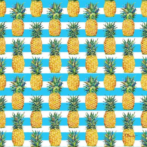 Kona Pineapple Repeat II - Azul Stripe White Modern Wood Framed Art Print with Double Matting by Brent, Paul