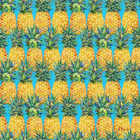 Kona Pineapple Repeat III - Azul White Modern Wood Framed Art Print with Double Matting by Brent, Paul