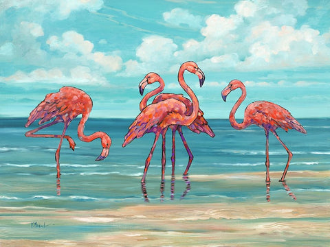 Summerset Flamingos Horizontal I Black Modern Wood Framed Art Print by Brent, Paul