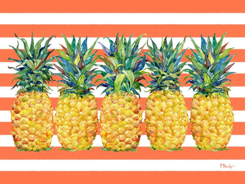 Kona Pineapple Horizontal - Coral Stripe Black Modern Wood Framed Art Print by Brent, Paul