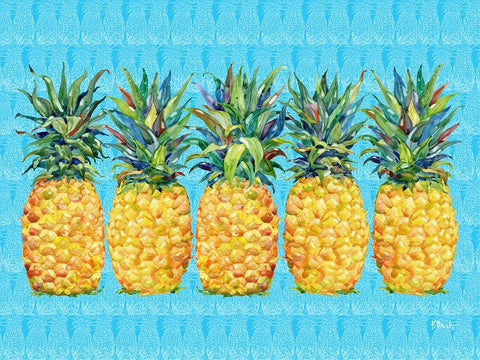 Kona Pineapple Horizontal - Azul Lines White Modern Wood Framed Art Print with Double Matting by Brent, Paul