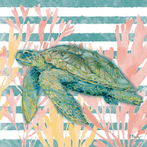 Aka Sea Turtle - Seaweed White Modern Wood Framed Art Print with Double Matting by Brent, Paul