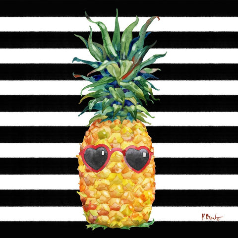 Cool Kona Pineapple I - Black Stripe White Modern Wood Framed Art Print with Double Matting by Brent, Paul