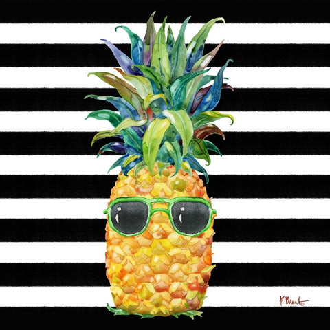 Cool Kona Pineapple II - Black Stripe Black Modern Wood Framed Art Print by Brent, Paul