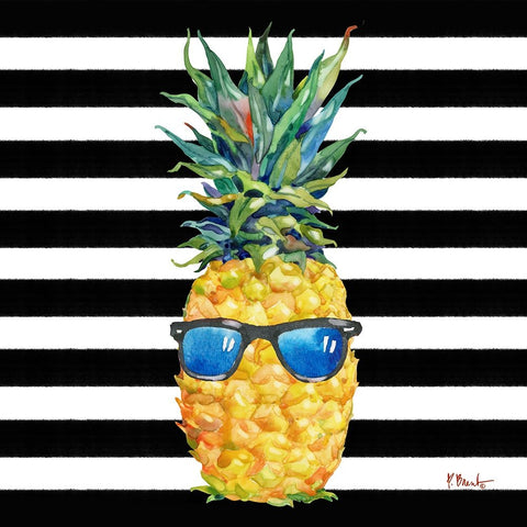 Cool Kona Pineapple III - Black Stripe White Modern Wood Framed Art Print with Double Matting by Brent, Paul