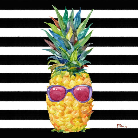 Cool Kona Pineapple IV - Black Stripe White Modern Wood Framed Art Print with Double Matting by Brent, Paul