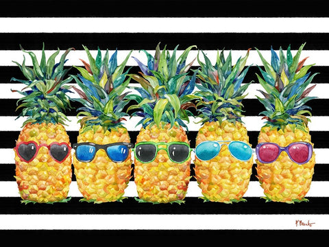 Cool Kona Pineapple Horizontal - Black Stripe White Modern Wood Framed Art Print with Double Matting by Brent, Paul