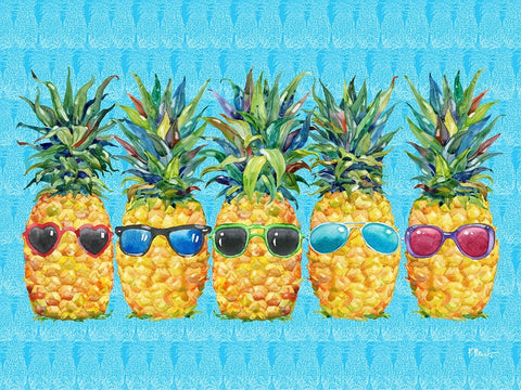 Cool Kona Pineapple Horizontal - Azul Lines Black Modern Wood Framed Art Print by Brent, Paul