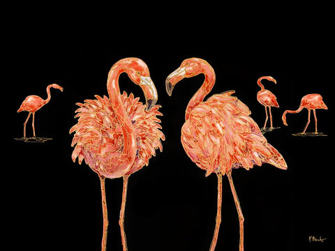 Martinique Flamingo Horizontal - Black Black Ornate Wood Framed Art Print with Double Matting by Brent, Paul