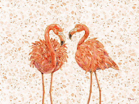 Martinique Flamingo Horizontal - Terrazzo White Modern Wood Framed Art Print with Double Matting by Brent, Paul