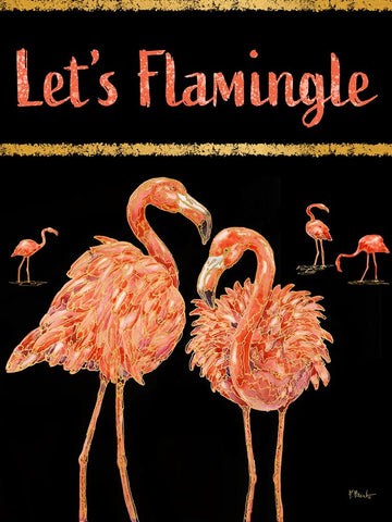 Martinique Flamingos Vertical - Black Black Modern Wood Framed Art Print by Brent, Paul