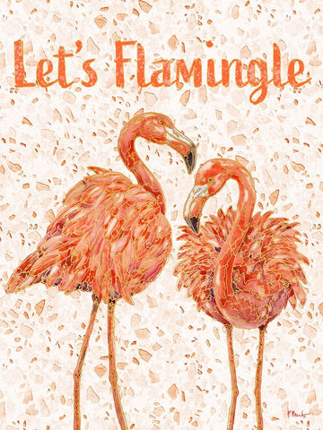 Martinique Flamingos Vertical - Terrazzo White Modern Wood Framed Art Print with Double Matting by Brent, Paul