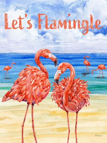 Martinique Flamingos Vertical Black Modern Wood Framed Art Print by Brent, Paul