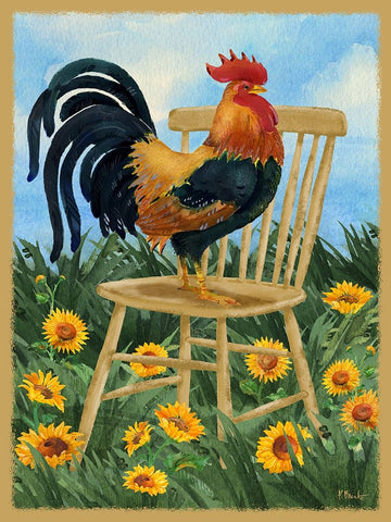 Field Rooster White Modern Wood Framed Art Print with Double Matting by Brent, Paul