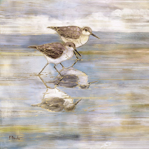 Golden Sandpipers I White Modern Wood Framed Art Print with Double Matting by Brent, Paul