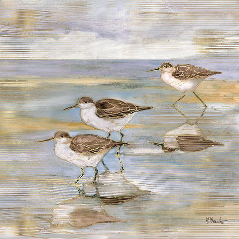 Golden Sandpipers II Black Modern Wood Framed Art Print by Brent, Paul