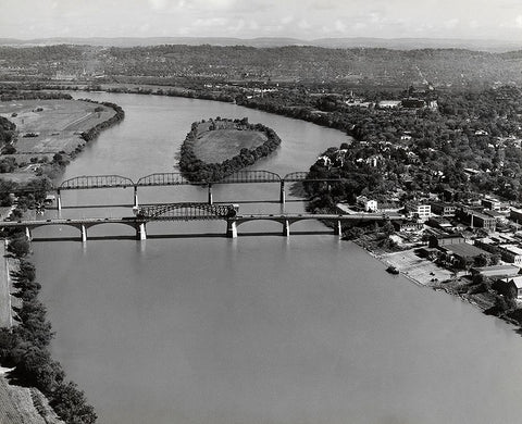 Aerial Chattanooga 1942 White Modern Wood Framed Art Print with Double Matting by Lee, Rachel