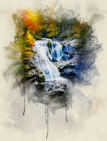 Bald River Falls Watercolor White Modern Wood Framed Art Print with Double Matting by Lee, Rachel