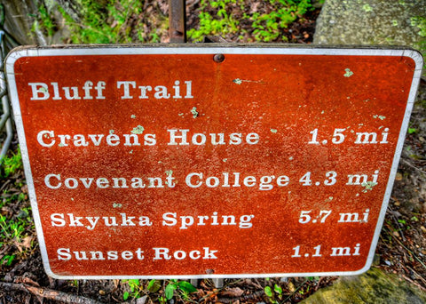 Bluff Trail Sign White Modern Wood Framed Art Print with Double Matting by Lee, Rachel