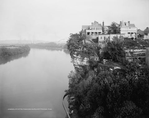 Bluffs of TN River Chattanooga 1917 White Modern Wood Framed Art Print with Double Matting by Lee, Rachel