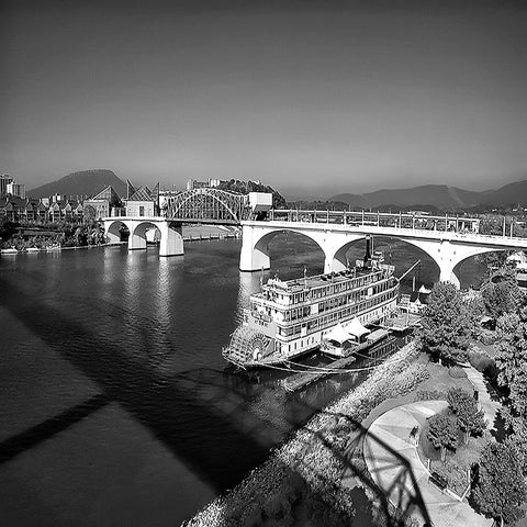 Bridge To Lookout BW White Modern Wood Framed Art Print with Double Matting by Lee, Rachel