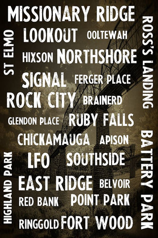 Chatt Areas Typed On Black Bridge Overlay White Modern Wood Framed Art Print with Double Matting by Lee, Rachel