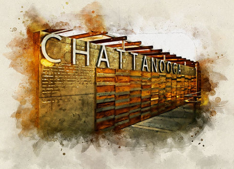 Chatt Pier Sign Watercolor Black Modern Wood Framed Art Print by Lee, Rachel