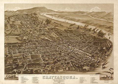 Chattanooga Map 1886 Black Modern Wood Framed Art Print by Lee, Rachel