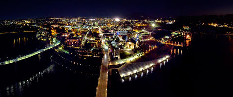 Chattanooga Night Aerial White Modern Wood Framed Art Print with Double Matting by Lee, Rachel