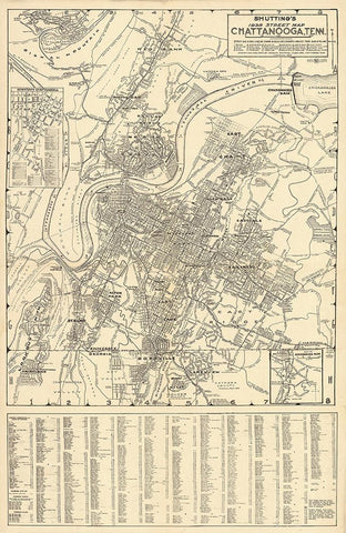 Chattanooga Street Map 1938 White Modern Wood Framed Art Print with Double Matting by Lee, Rachel