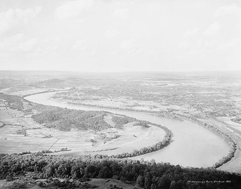 Chattanooga TN River from Lookout 1902 White Modern Wood Framed Art Print with Double Matting by Lee, Rachel