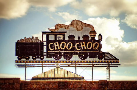 Choo Choo Glory White Modern Wood Framed Art Print with Double Matting by Lee, Rachel