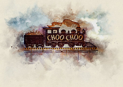 Choo Choo Glory Watercolor Black Ornate Wood Framed Art Print with Double Matting by Lee, Rachel