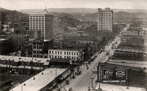 Downtown Chattanooga 1913 Black Modern Wood Framed Art Print by Lee, Rachel