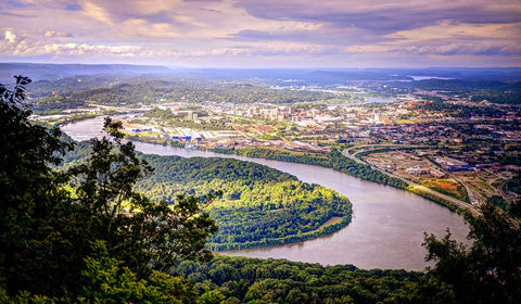 Downtown From Lookout 1 Black Ornate Wood Framed Art Print with Double Matting by Lee, Rachel