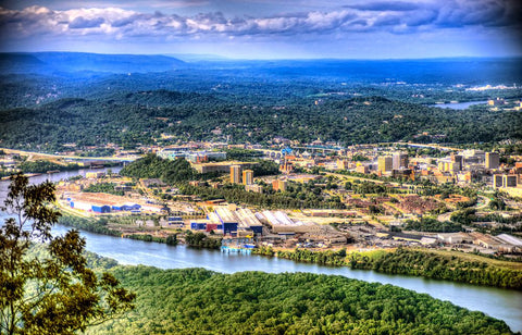 Downtown From Lookout 2 White Modern Wood Framed Art Print with Double Matting by Lee, Rachel