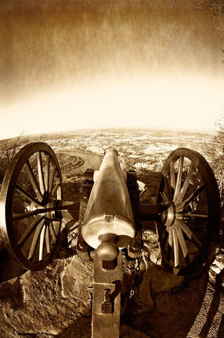 Lookout Cannon 2 Sepia Glow Black Ornate Wood Framed Art Print with Double Matting by Lee, Rachel