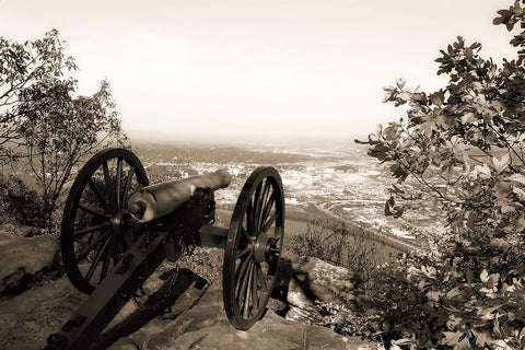 Lookout Cannon Sepia Glow White Modern Wood Framed Art Print with Double Matting by Lee, Rachel